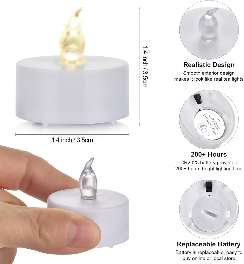 24-Pack Battery Operated LED Tea Lights - Realistic Flameless Votive Candles with 200 Hours of Bright Flickering Warm White Light for Holidays and Celebrations