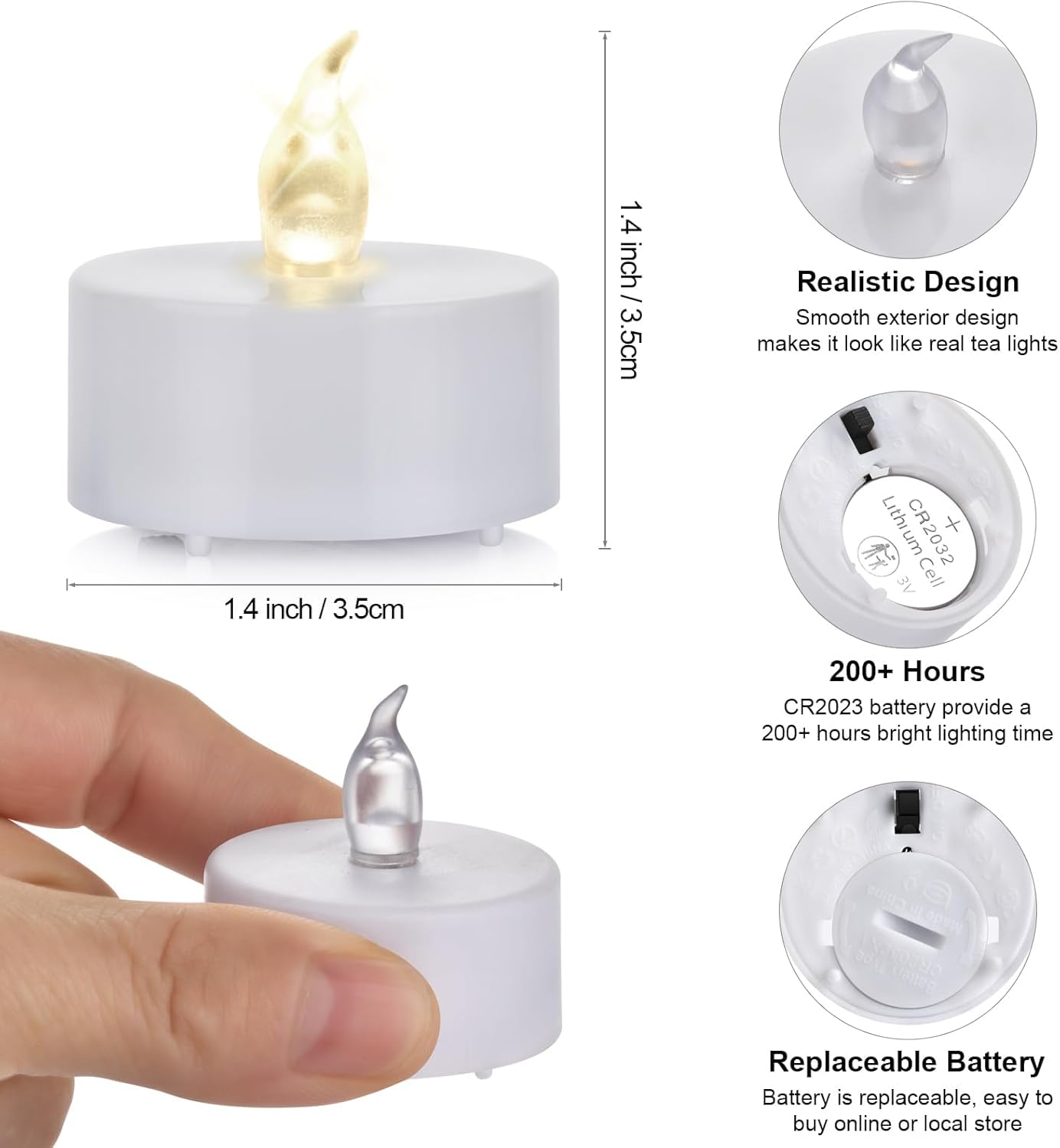 24-Pack Battery Operated LED Tea Lights - Realistic Flameless Votive Candles with 200 Hours of Bright Flickering Warm White Light for Holidays and Celebrations