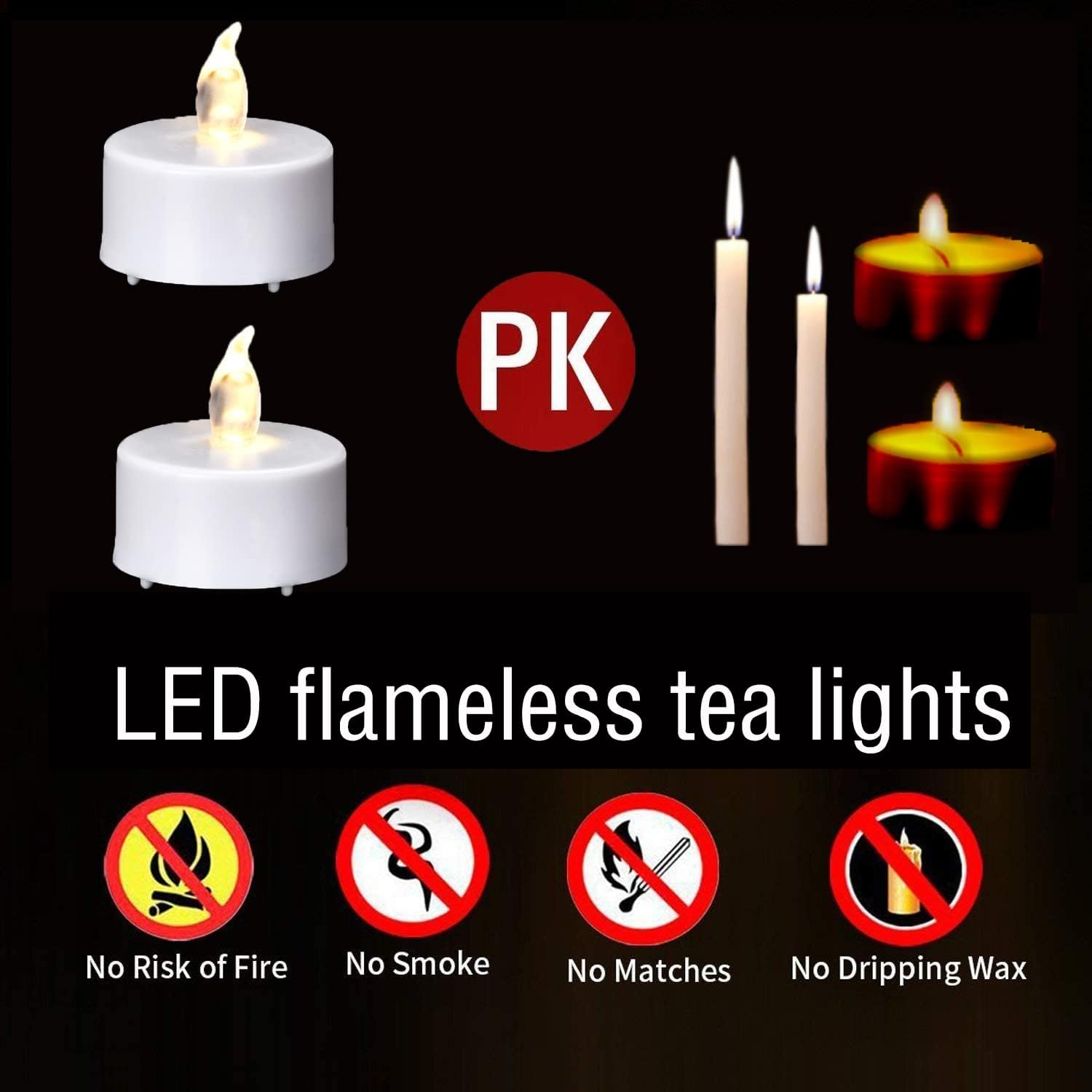24-Pack Battery Operated LED Tea Lights - Realistic Flameless Votive Candles with 200 Hours of Bright Flickering Warm White Light for Holidays and Celebrations