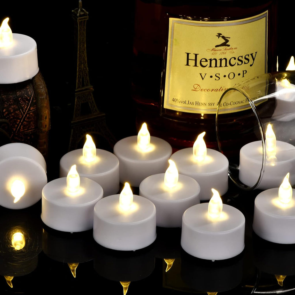 24-Pack Battery Operated LED Tea Lights - Realistic Flameless Votive Candles with 200 Hours of Bright Flickering Warm White Light for Holidays and Celebrations